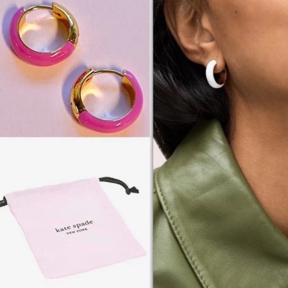 Kate Spade Candy Drops Enamel Huggie Hoop Earrings in magenta pink - Picture 11 of 11